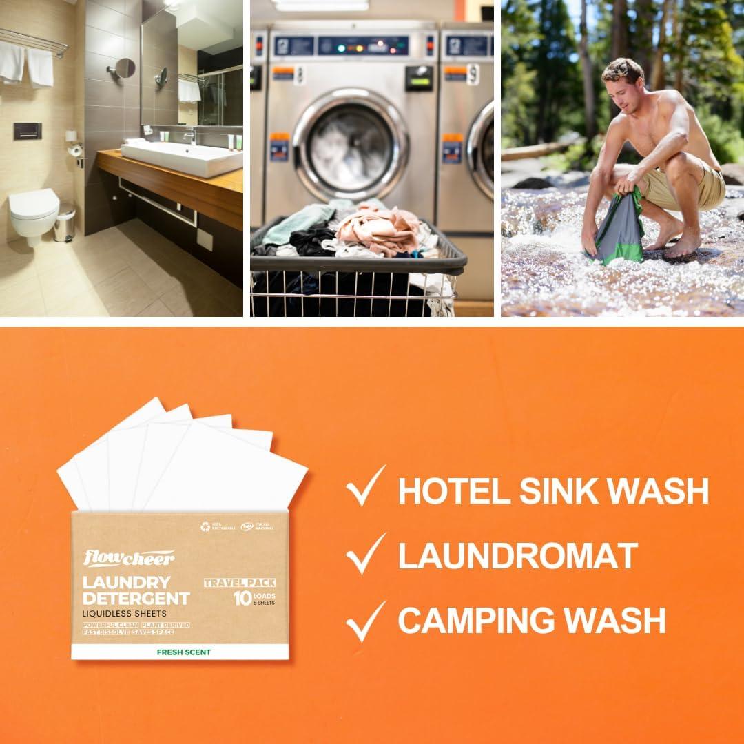 image:imageFlowCheer Laundry Detergent Sheets 10 Loads Fragrance Free PlasticFree Powerful Cleaning Liquidless Washer Sheets Travel Laundry Sheet Low WasteFresh
