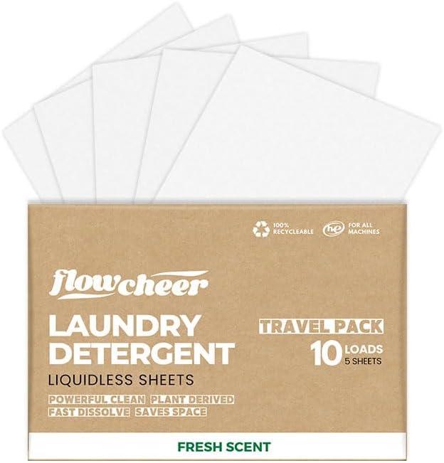 image:imageFlowCheer Laundry Detergent Sheets 10 Loads Fragrance Free PlasticFree Powerful Cleaning Liquidless Washer Sheets Travel Laundry Sheet Low WasteFresh