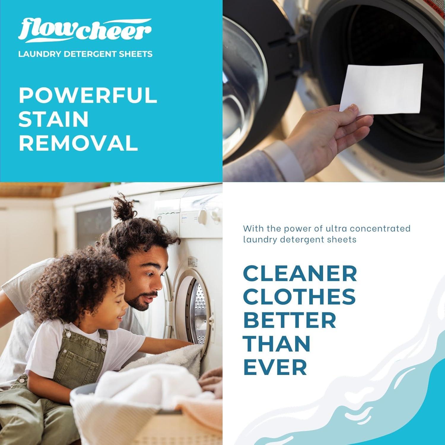 image:imageFlowCheer Laundry Detergent Sheets 10 Loads Fragrance Free PlasticFree Powerful Cleaning Liquidless Washer Sheets Travel Laundry Sheet Low WasteFresh