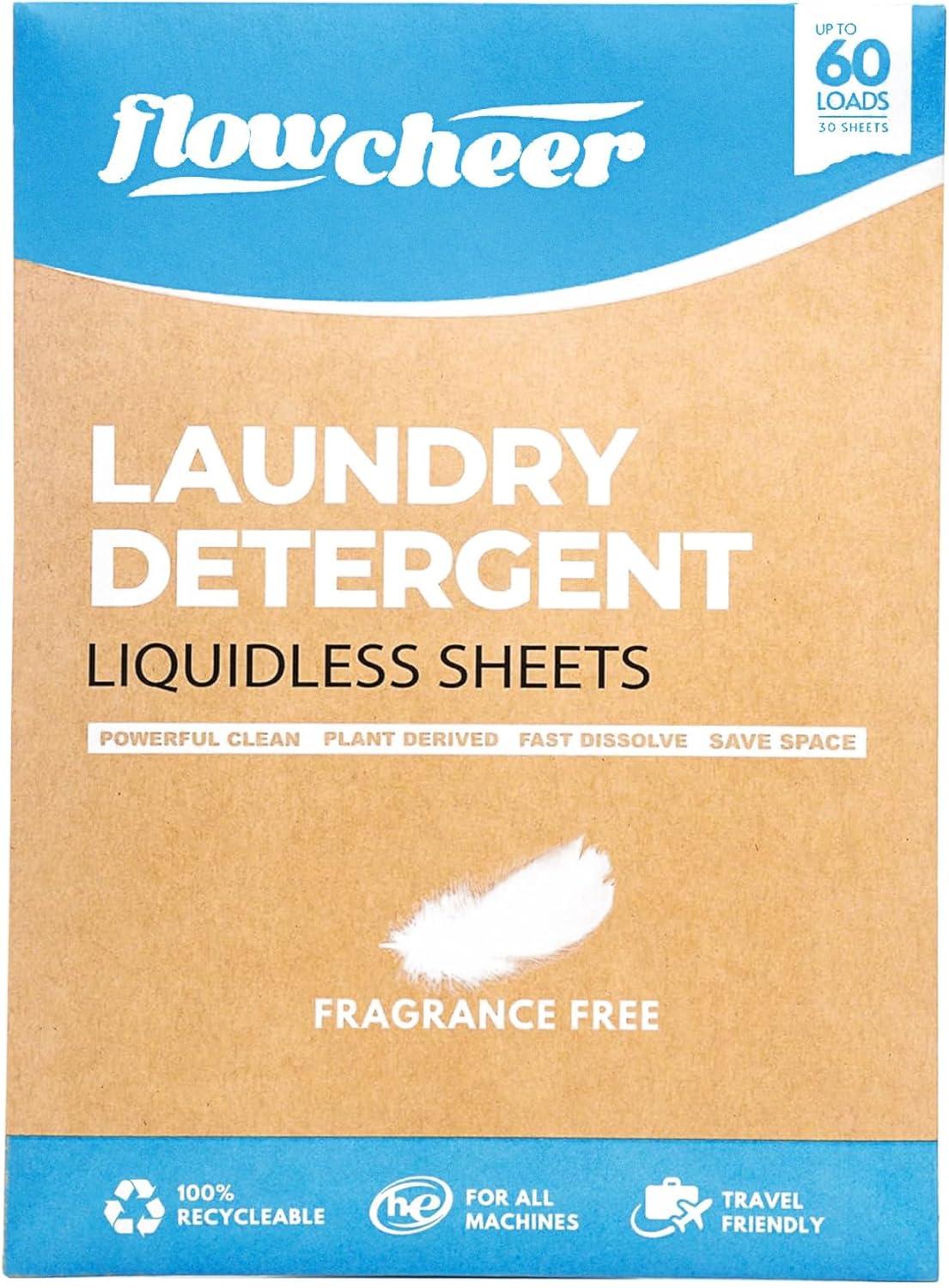 image:imageFlowCheer Laundry Detergent Sheets 10 Loads Fragrance Free PlasticFree Powerful Cleaning Liquidless Washer Sheets Travel Laundry Sheet Low WasteUnscented