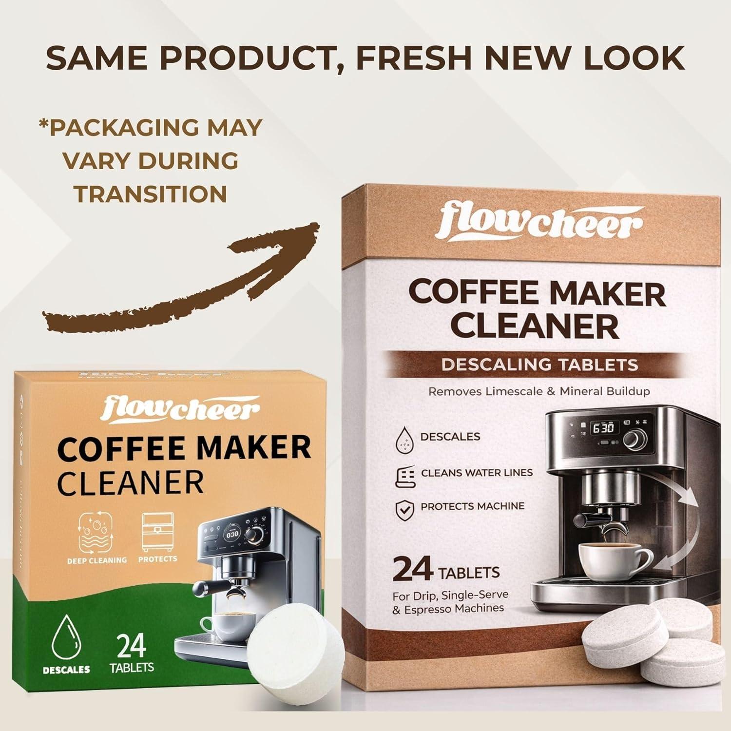 image:imageflowcheer Descaler Tablets 24 Pack Universal Coffee Maker Cleaner for Breville Jura Keurig Nespresso DeLonghi Removes Limescale Improves Taste amp Extends Life 1 Year Supply1 Count Pack of 24