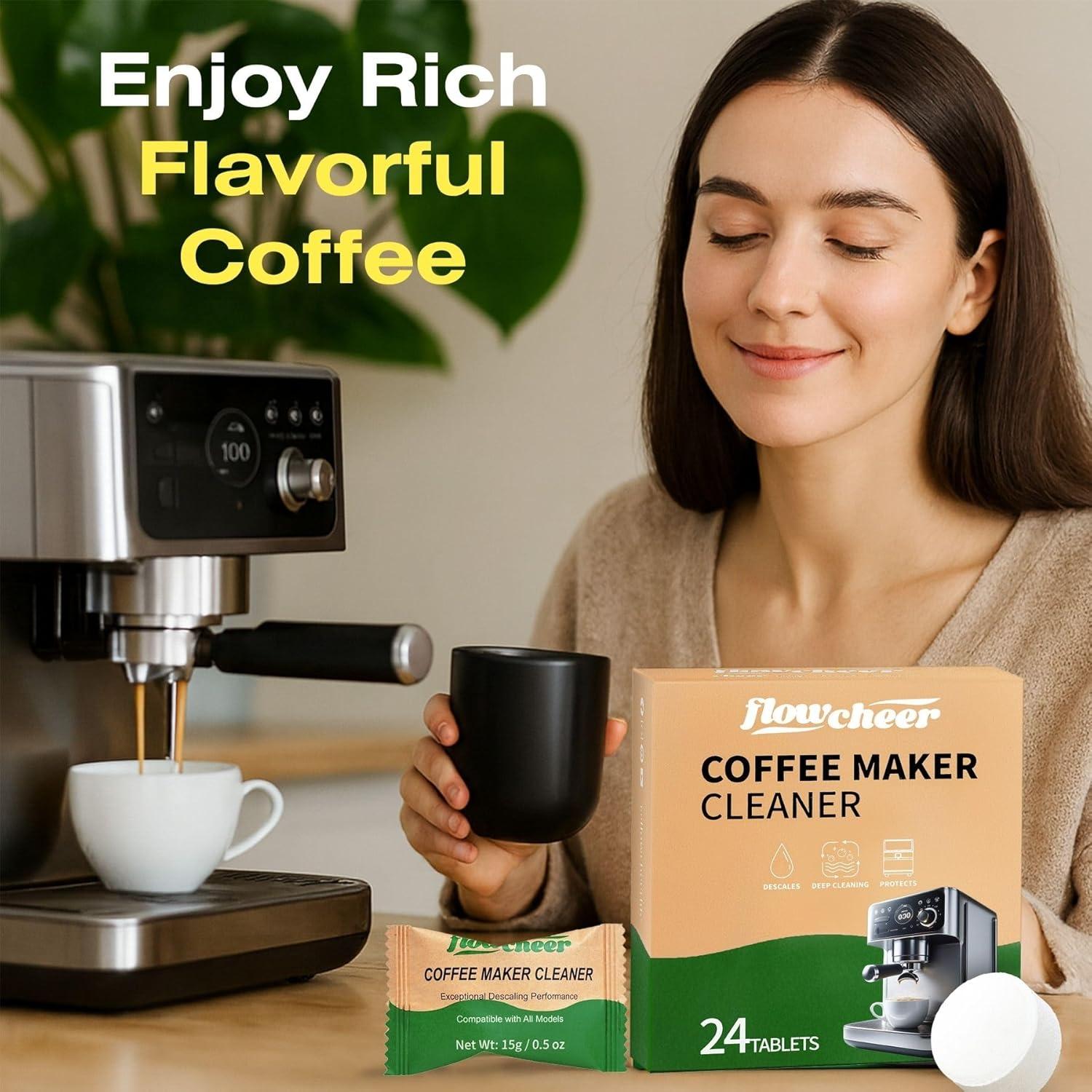 image:imageflowcheer Descaler Tablets 24 Pack Universal Coffee Maker Cleaner for Breville Jura Keurig Nespresso DeLonghi Removes Limescale Improves Taste amp Extends Life 1 Year Supply1 Count Pack of 24