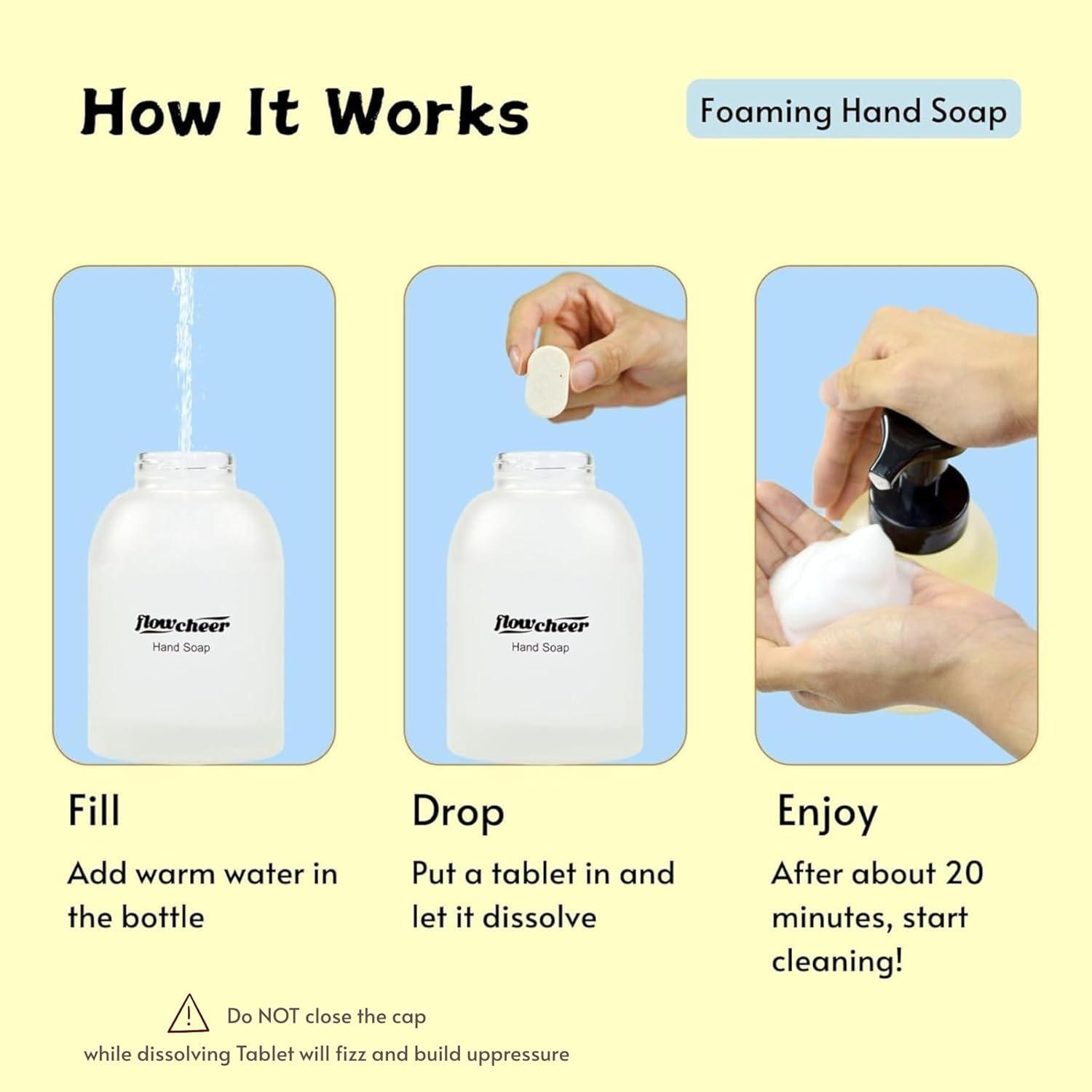 image:imageflowcheer Foaming Hand Soap Tablet Refills 12 Pack Makes 12 x 9 fl oz Lemon Scented soap tablets Fresh amp Clean Handwash No Plastic BottleLemon Scented