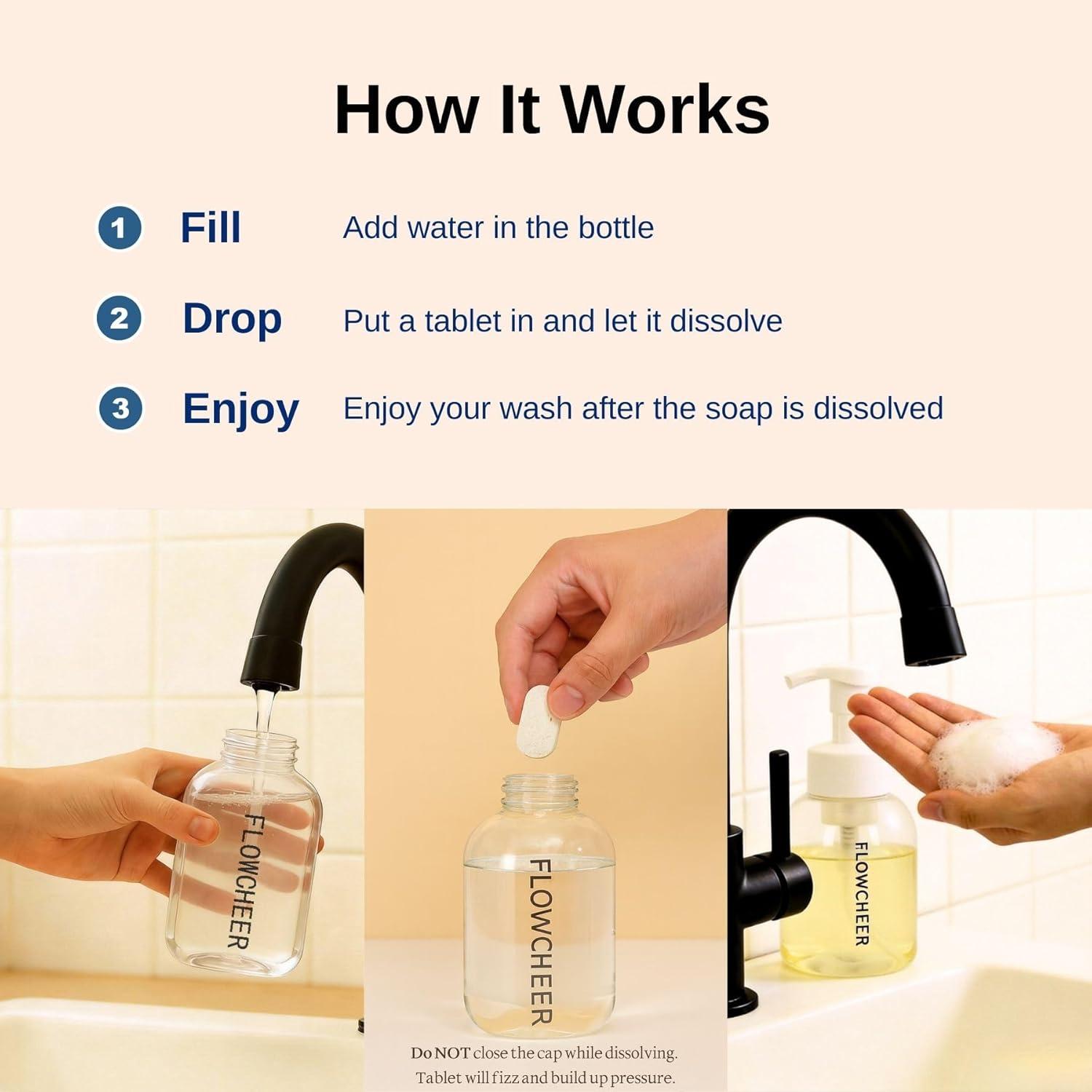 image:imageflowcheer Foaming Hand Soap Tablet Refills 12 Pack Makes 12 x 9 fl oz Lemon Scented soap tablets Fresh amp Clean Handwash No Plastic BottleRandom Scents