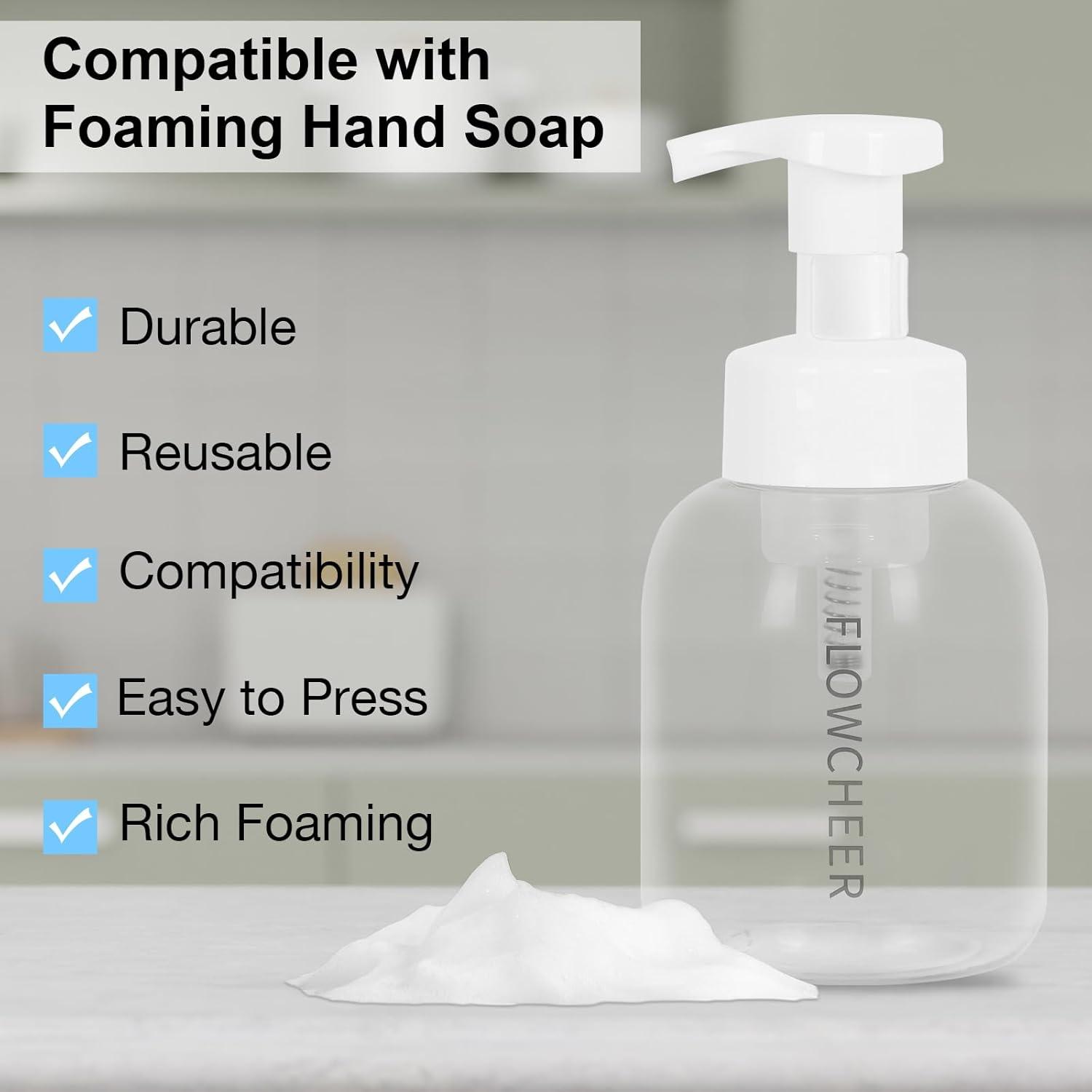 image:imageflowcheer Foaming Soap Dispenser Plastic Jar12 OZ350 ML Refillable Foam Hand Soap Dispenser Pump Bottle for Kitchen Sink Bathroom2 PcsClear