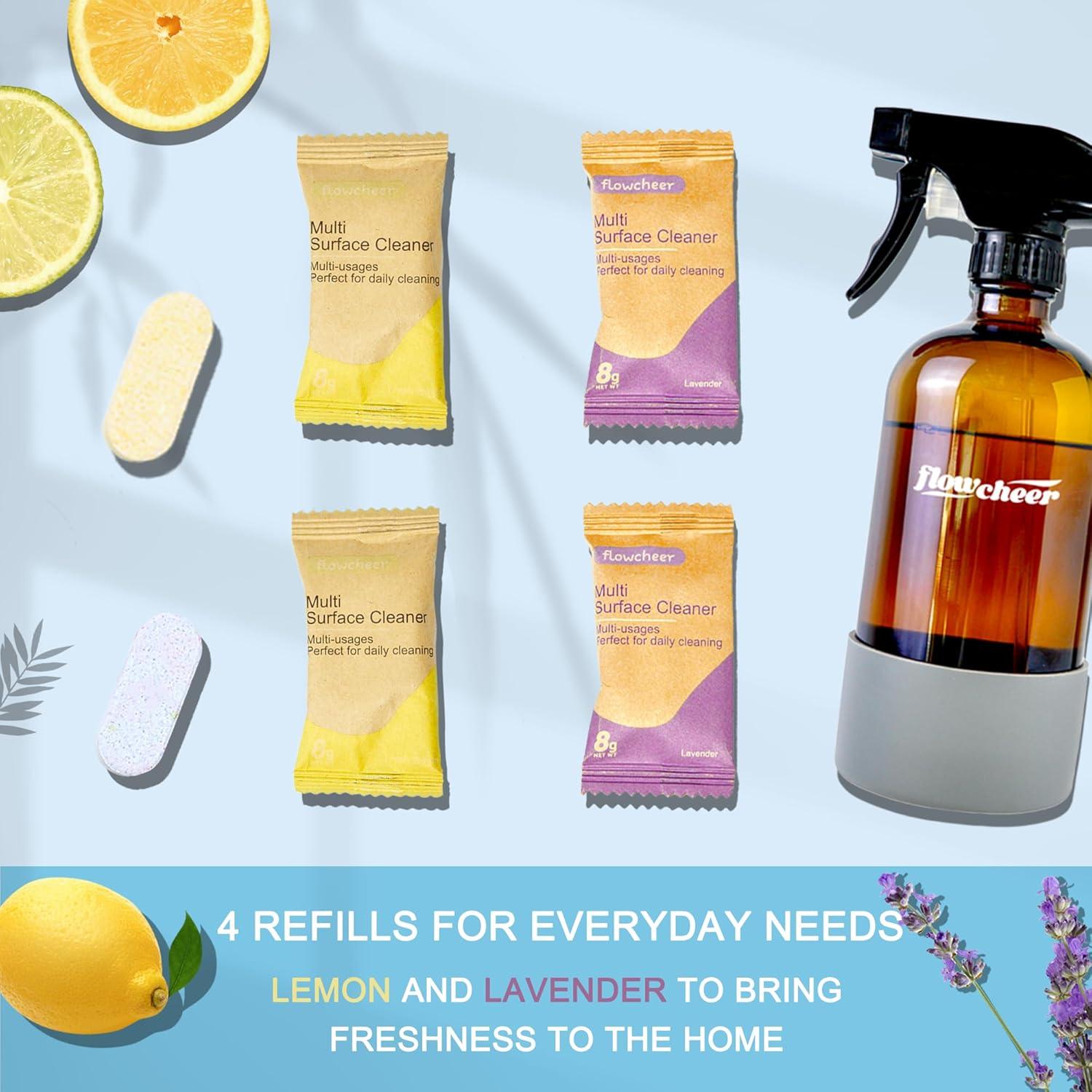 image:imageflowcheer MultiSurface Cleaner Kits2 Pack Reusable Spray Bottles amp 4 Pack All Purpose Cleaner Refills Tablet 4 x 169 Fl oz Bottles of Spray Cleaner Lemon and Lavender Scentvariety