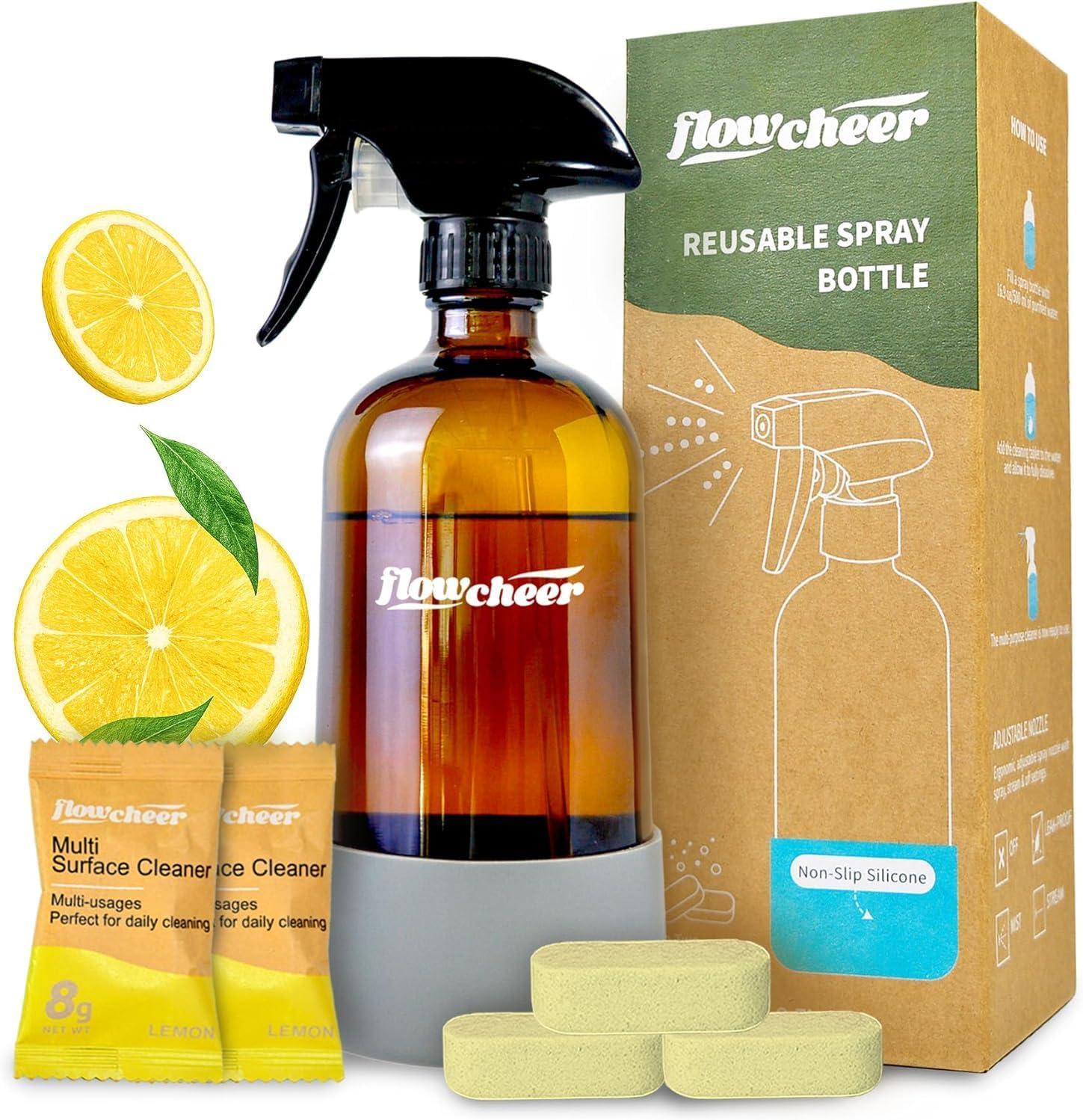 image:imageflowcheer MultiSurface Cleaner Kits2 Pack Reusable Spray Bottles amp 4 Pack All Purpose Cleaner Refills Tablet 4 x 169 Fl oz Bottles of Spray Cleaner Lemon and Lavender ScentLemon