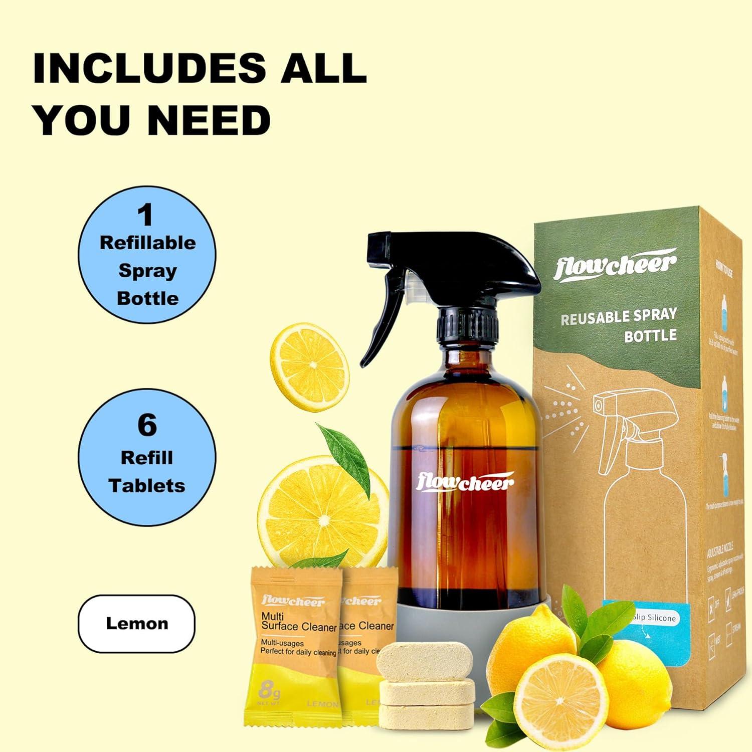 image:imageflowcheer MultiSurface Cleaner Kits2 Pack Reusable Spray Bottles amp 4 Pack All Purpose Cleaner Refills Tablet 4 x 169 Fl oz Bottles of Spray Cleaner Lemon and Lavender ScentLemonset