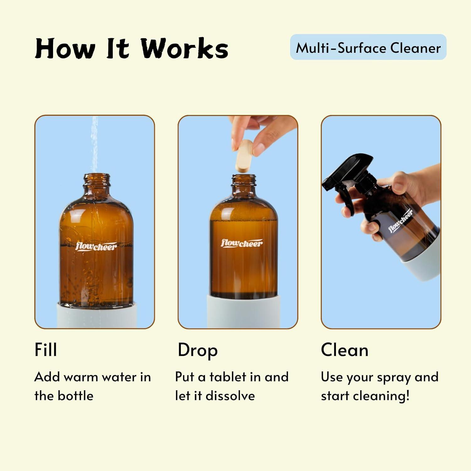 image:imageflowcheer MultiSurface Cleaner Kits2 Pack Reusable Spray Bottles amp 4 Pack All Purpose Cleaner Refills Tablet 4 x 169 Fl oz Bottles of Spray Cleaner Lemon and Lavender Scentvariety