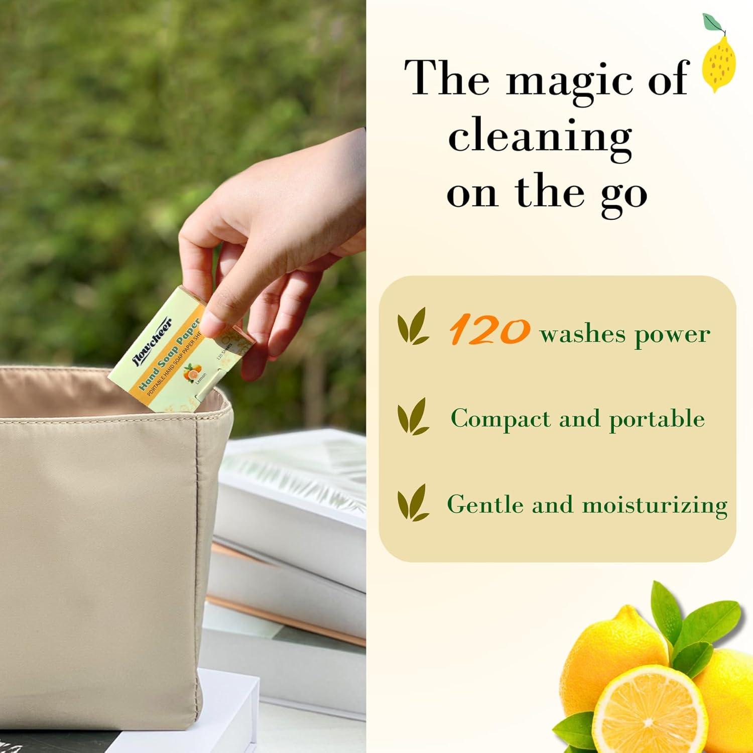 image:imageflowcheer Paper Soap Sheets 360 Pcs Lemon Coconut Blueberry Scents Portable Travel Soap Sheets Eco Dissolvable for Camping Travel Hiking Outdoor amp OntheGo Hand WashingLemon