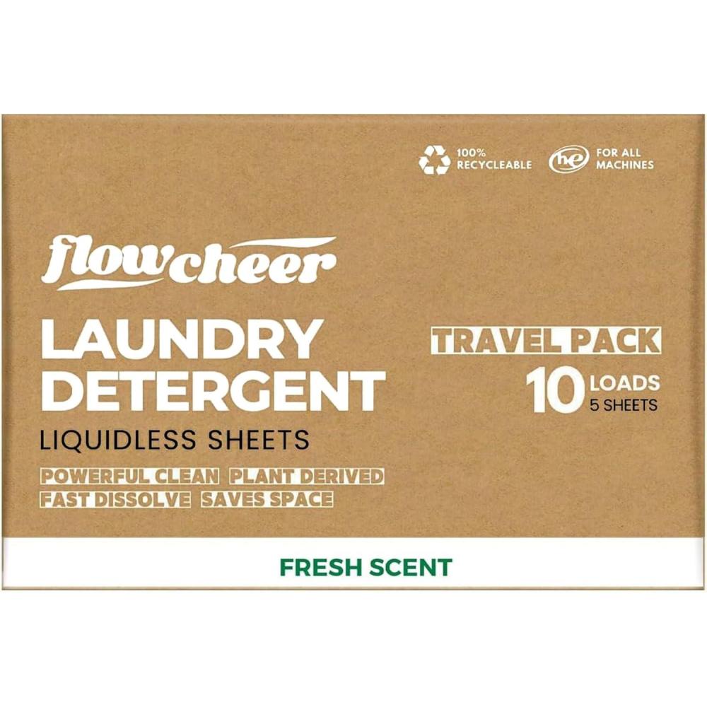 image:imageFlowCheer Laundry Detergent Sheets 10 Loads Fragrance Free PlasticFree Powerful Cleaning Liquidless Washer Sheets Travel Laundry Sheet Low WasteFresh