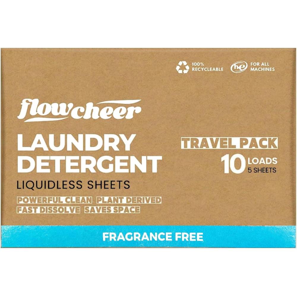 image:imageFlowCheer Laundry Detergent Sheets 10 Loads Fragrance Free PlasticFree Powerful Cleaning Liquidless Washer Sheets Travel Laundry Sheet Low WasteUnscented