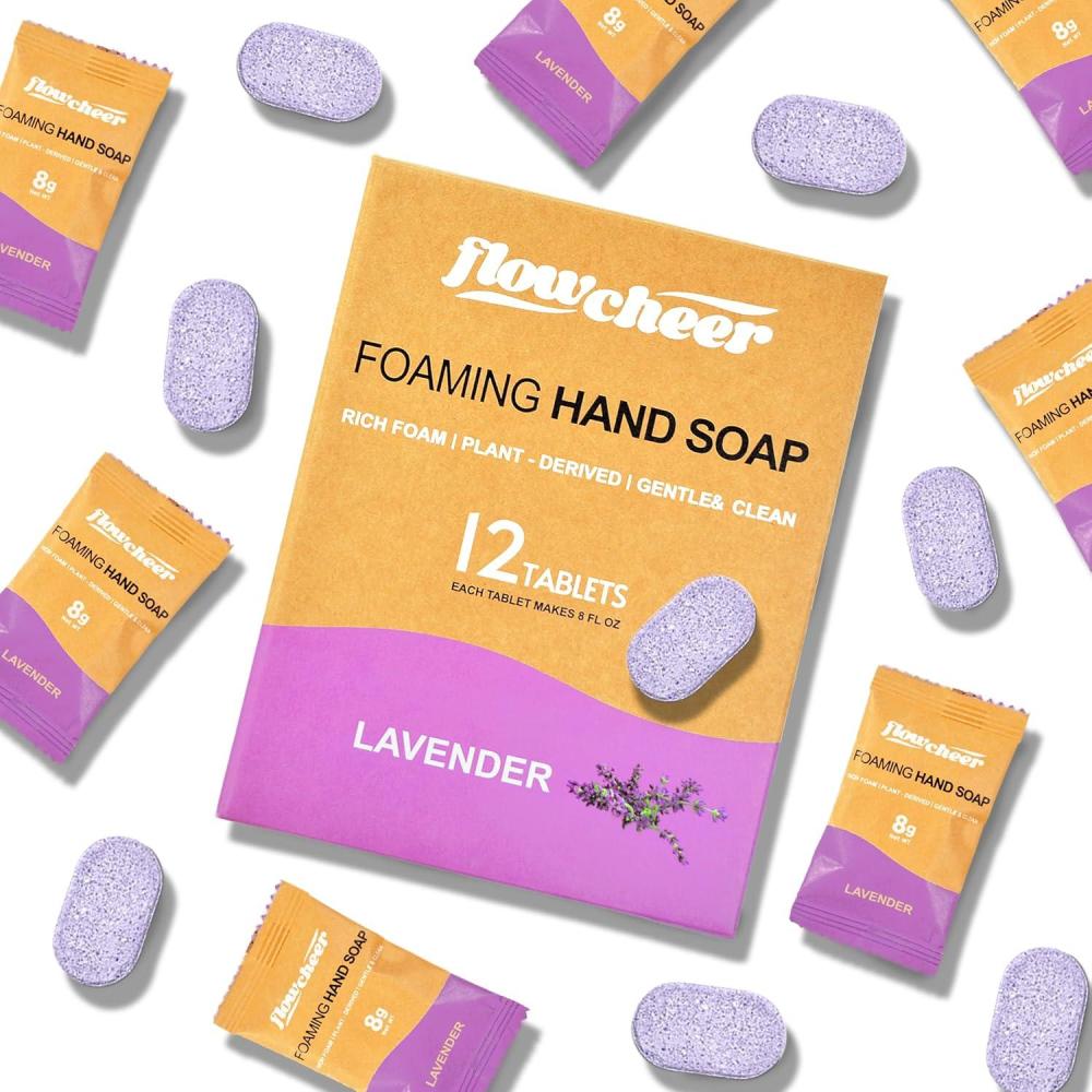 image:imageflowcheer Foaming Hand Soap Tablet Refills 12 Pack Makes 12 x 9 fl oz Lemon Scented soap tablets Fresh amp Clean Handwash No Plastic BottleLavender