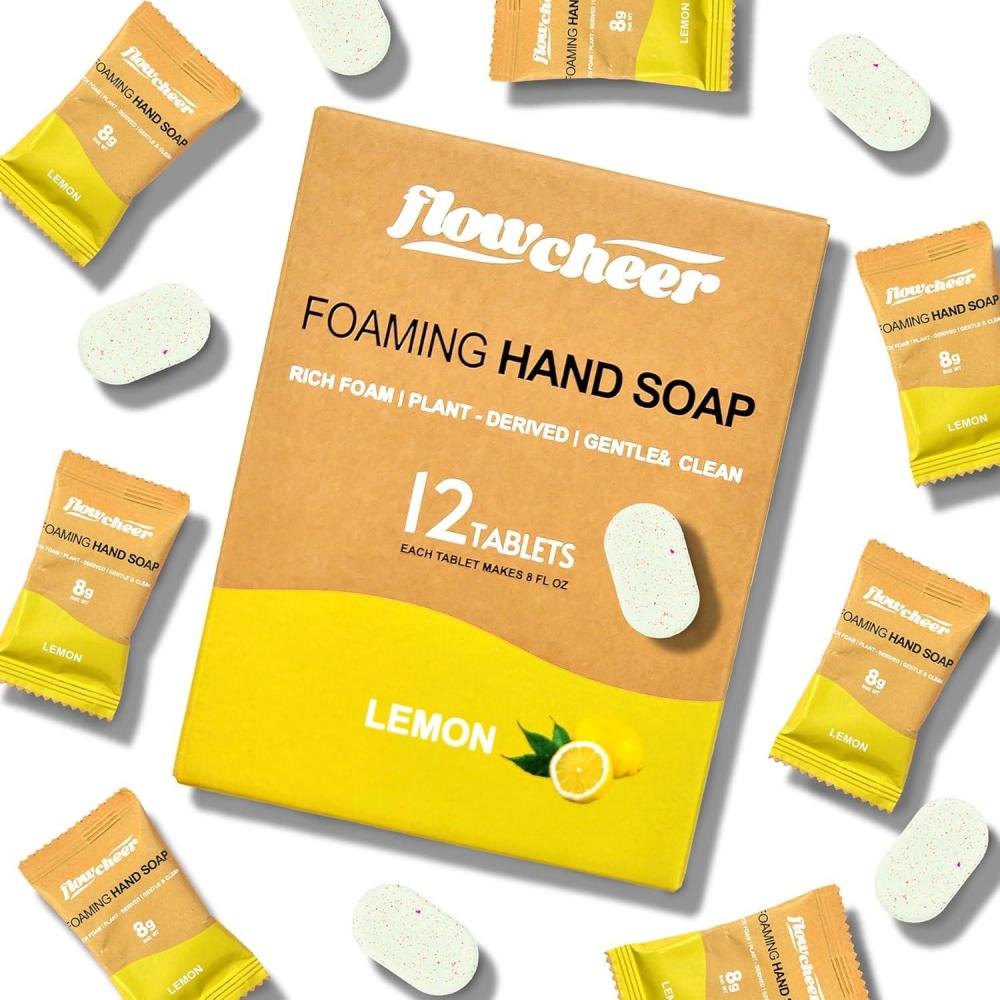 image:imageflowcheer Foaming Hand Soap Tablet Refills 12 Pack Makes 12 x 9 fl oz Lemon Scented soap tablets Fresh amp Clean Handwash No Plastic BottleLemon Scented
