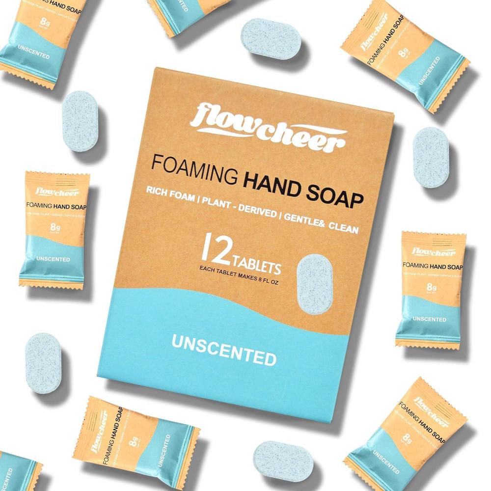 image:imageflowcheer Foaming Hand Soap Tablet Refills 12 Pack Makes 12 x 9 fl oz Lemon Scented soap tablets Fresh amp Clean Handwash No Plastic BottleUnscented