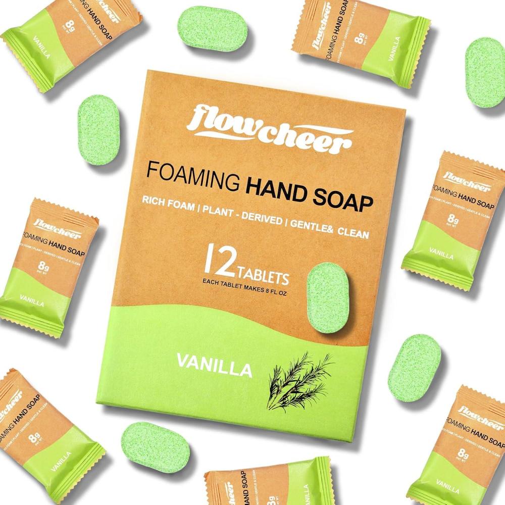 image:imageflowcheer Foaming Hand Soap Tablet Refills 12 Pack Makes 12 x 9 fl oz Lemon Scented soap tablets Fresh amp Clean Handwash No Plastic BottleVanilla