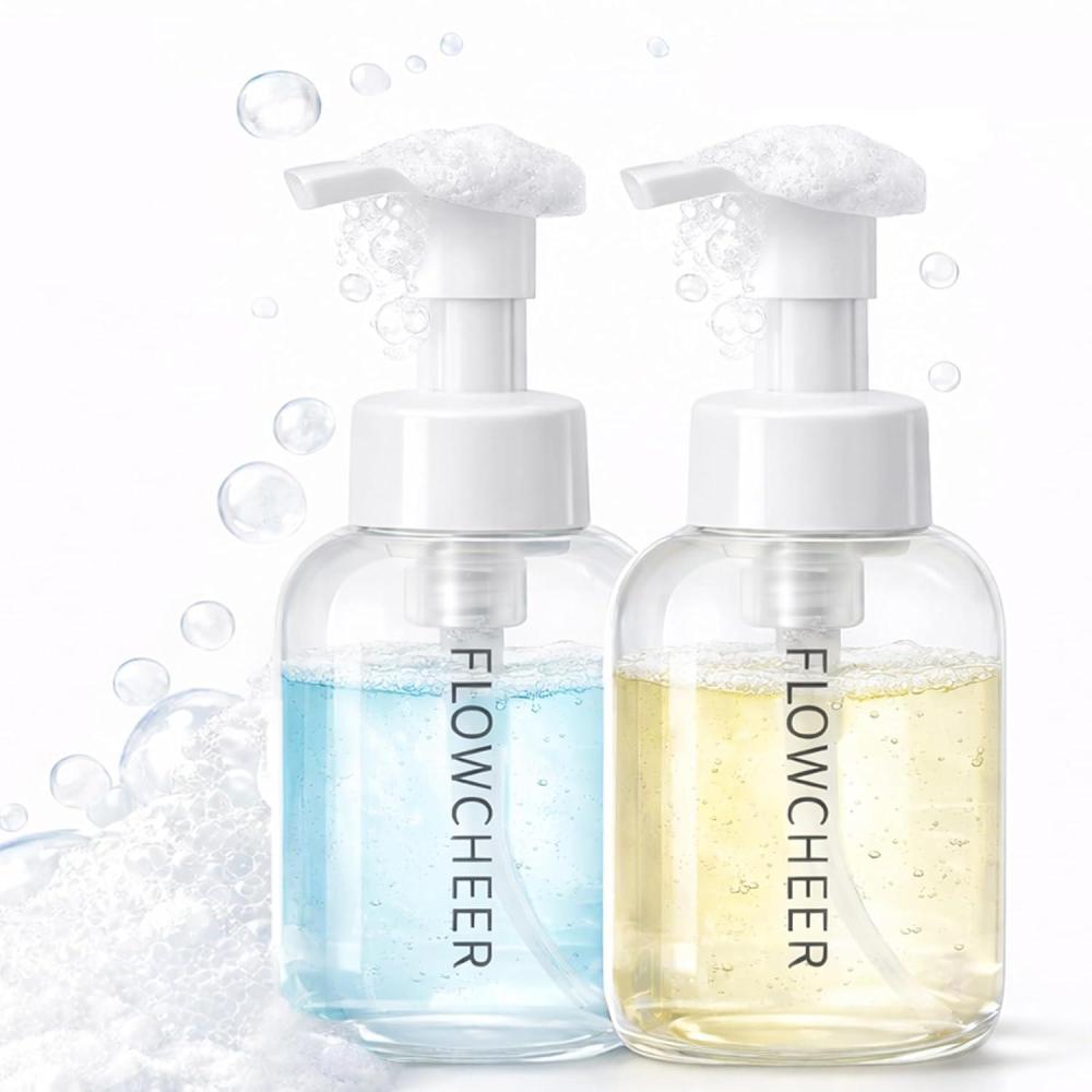 image:imageflowcheer Foaming Soap Dispenser Plastic Jar12 OZ350 ML Refillable Foam Hand Soap Dispenser Pump Bottle for Kitchen Sink Bathroom2 PcsClear