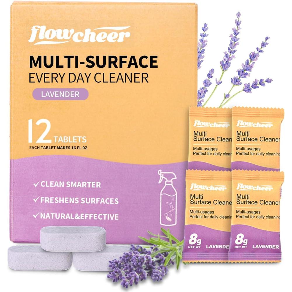 image:imageflowcheer MultiSurface Cleaner Kits2 Pack Reusable Spray Bottles amp 4 Pack All Purpose Cleaner Refills Tablet 4 x 169 Fl oz Bottles of Spray Cleaner Lemon and Lavender ScentLavender
