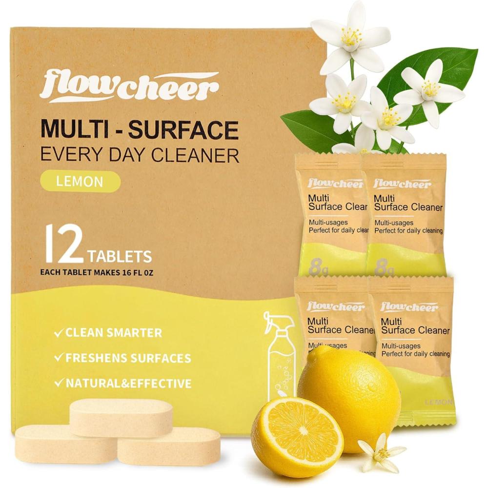 image:imageflowcheer MultiSurface Cleaner Kits2 Pack Reusable Spray Bottles amp 4 Pack All Purpose Cleaner Refills Tablet 4 x 169 Fl oz Bottles of Spray Cleaner Lemon and Lavender ScentLemon