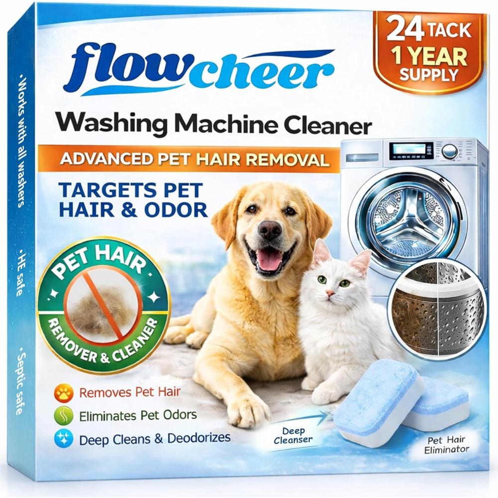 image:imageflowcheer Washing Machine Cleaner for Pet Hair amp Odor Deep Cleaning Tablets for Washer Drum amp Tub Breaks Down OdorCausing Buildup Loosens Pet Hair Residue 24 Tablets 1 Year SupplyFor Pet Owner