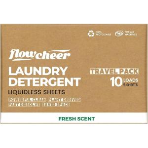 image:imageFlowCheer Laundry Detergent Sheets 10 Loads Fragrance Free PlasticFree Powerful Cleaning Liquidless Washer Sheets Travel Laundry Sheet Low WasteFresh