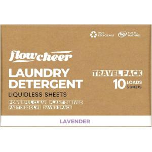 image:imageFlowCheer Laundry Detergent Sheets 10 Loads Fragrance Free PlasticFree Powerful Cleaning Liquidless Washer Sheets Travel Laundry Sheet Low WasteLavender