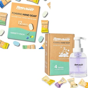 image:imageflowcheer Foaming Hand Soap Tablet Refills 12 Count amp Glass Foaming Soap Dispenser Combo  CrystalClear Real Glass Bottle 11 oz