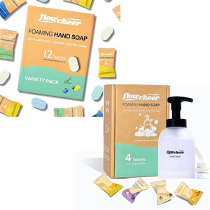 image:imageflowcheer Foaming Hand Soap Tablet Refills 12 Count amp Glass Foaming Soap Dispenser Combo  Frosted Real Glass Bottle 11 oz